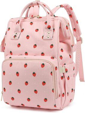 Stylish Corduroy Diaper Bag Backpack for Baby, Large Nappy Bag for Moms, Pink
